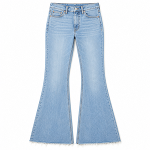 Jean bleu clair à détail de coupe au genou, coupe ample, en denim délavé, style décontracté streetwear, vente en gros, fournisseur OEM de vêtements - Product Image 2