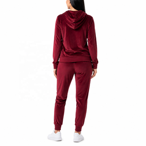 <b>Women's</b> Navy Blue Hooded Tracksuit Full Zip Sweatshirt and <b>Joggers</b> Set Casual Solid Color Polyester Athletic Wear Autumn Style - Product Image 2