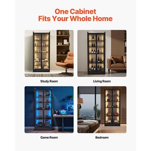 Vetrina Illuminata Alta 67 Pollici con 2 Ripiani Regolabili, Mobile Espositivo a 5 Livelli per Collezioni e Oggetti di Valore - Product Image 6