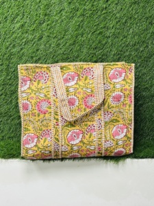 Handmade Washable Tote <b>Bag</b> Zipper Open Top Floral Print Quilted Cotton Lining for Women Large Space Beach Travel Shopping <b>Bag</b> - Product Image 4