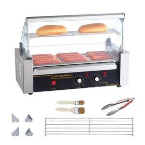 Griglia Commerciale per Hot Dog e Salsicce a 5 Rulli, 12 Capacità, 750W, Doppio Controllo Temperatura, Coperchio in Vetro, Acciaio Inossidabile - Product Image 1