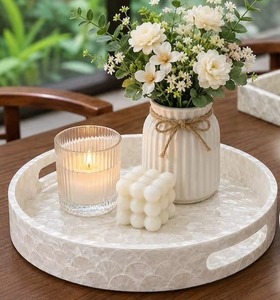 Plateau en nacre réplique antique fait main, motif unique, plateau rond pour le petit-déjeuner, plateau incrusté de nacre, pour salon ou maison - Product Image 3