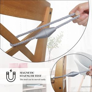 Set di 2 Moderne Fascette Magnetiche Grigie Fatte a Mano per Tende, Decorative, in Tessuto Intrecciato, per Finestre, con Corda Decorativa per Aste e Binari - Product Image 3
