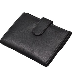 Portefeuille fin en cuir véritable unisexe, minimaliste, à fermeture pliante, de longueur courte, pour usage quotidien, noir - Product Image 5