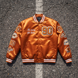 Veste de sport en satin pour femmes avec broderie, col boutonné, manches longues, veste bomber en satin pour femmes - Product Image 6