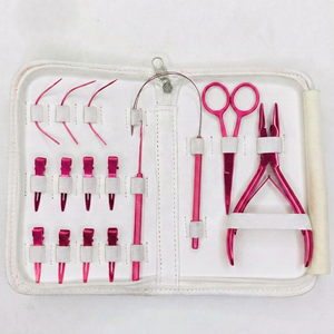 Kit d'outils de pose d'extensions capillaires préféré des coiffeurs : pinces métalliques, ciseaux, clips, ensemble d'installation et de retrait, couleur rose, outils faits à la main - Product Image 1