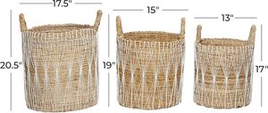 Natural Water Hyacinth Storage Baskets Set of 3 Woven Laundry <b>Hamper</b> with Handle Boho Decorative Toy Organizer Home Organization - Product Image 5
