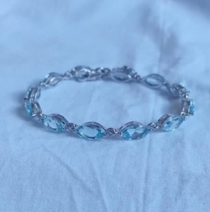 Natural Sky Blue Topaz Marquise <b>Charm</b> Bracelet Sterling <b>Silver</b> White Gold Plated Luxury Gemstone Jewelry Gift Women Party - Product Image 1