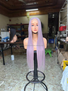 Top Quality Wholesale Available Vietnamese Human Hair Violet Shade Bones <b>Straight</b> HD Lace Front Glueless Long Wig Factory Price - Product Image 2