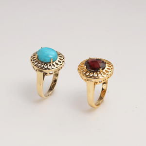 Natural <b>Turquoise</b> <b>Ring</b> Brass Gold Plated Vintage Prong Set Handmade Oval Gemstone <b>Ring</b> for Women Wholesale - Product Image 3