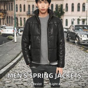 Chaqueta Deportiva Bomber de Lana de Oveja Teñida Lisa, Recubierta de Lona Impermeable, Ligera, Informal, para Hombre, de Primavera - Product Image 2