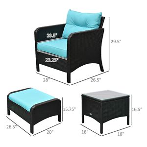 Set da 5 Pezzi per Esterni: Divano Lounge in Rattan con Tavolino da Caffè in Vetro Temperato, Sedie Imbottite e Pouf per Uso Esterno - Product Image 3