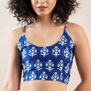 ผ้าไหมพิมพ์ลายดิจิทัลสีส้มน้ำเงิน แต่งขอบตัดกัน ชุดพื้นเมืองอินเดียสำหรับผู้หญิง สวมใส่ได้ทุกวันในฤดูร้อน งานปาร์ตี้ หรือใส่ลำลอง - Product Image 1