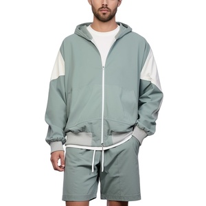 ชุดกันลมสองชิ้นเสื้อแจ็คเก็ตไนลอนและกางเกงขาสั้นชุดวอร์มกลางแจ้งภูเขาแบบเย็บปะติดซิป - Product Image 5