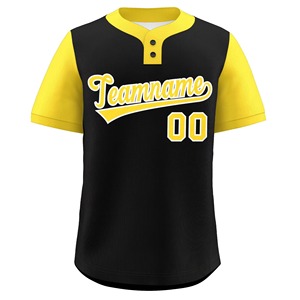 Camiseta de Béisbol Personalizada en Bloques de Color Negro y Morado, Unisex, Manga Corta, Cierre de Botones, Nombre del Equipo, Número, Uniforme Transpirable - Product Image 3