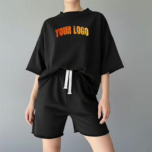Summer Casual Wear 100% Cotton T Shirt for Women's 2-Piece High Street Style Short Set Custom Logo Oversized Ladies 2 piece set - Product Image 1