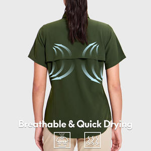 Camisetas de pesca para mujer, con logotipo personalizado, transpirables, de manga corta, tela de poliéster y spandex, estilo moderno. - Product Image 6