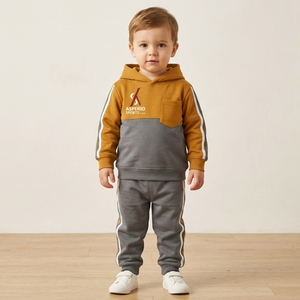 Ensemble de survêtements noirs pour enfants, sweat à capuche tendance et pantalon, ensemble de survêtement 2 pièces pour garçons, ensemble de jogging pour l'extérieur en hiver - Product Image 1