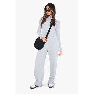 Conjunto de 2 Piezas para Mujer, Mono Tejido Gris, Cuello Alto, Manga Larga, Corte Holgado, Casual, para Todas las Temporadas, Color Sólido, Transpirable, Largo - Product Image 3