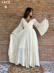 Robe longue maxi femme 2026 à col en V profond, entièrement volantée, style bohème, blanche, tricotée, à plusieurs niveaux, pour la plage, sexy, à manches évasées - Product Image 5