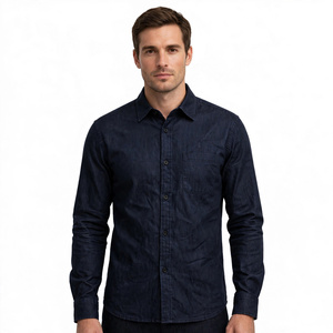 Camisa de mezclilla para hombre con cuello vuelto, ecológica, antiarrugas, de secado rápido, informal, lavada, con botones y bolsillo en el pecho de BD - Product Image 5