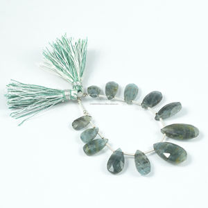 Perles de pierres précieuses en forme de poire à facettes Aqua mousse africaine naturelle élégante de qualité supérieure noir 60 carats 8 pouces utilisation de brin faisant l'occasion - Product Image 2