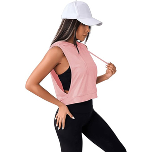 Women’s Casual Sleeveless Hoodie <b>Top</b> Cropped Style Workout Fitness Activewear Shirt - Product Image 1