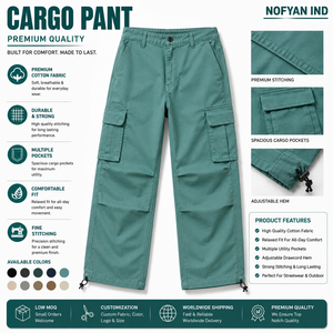 Fabricante de Pantalones Cargo Personalizados OEM, Pantalones Cargo de Pierna Ancha de Algodón, Ropa Urbana de Marca Privada para Hombres y Mujeres - Product Image 1