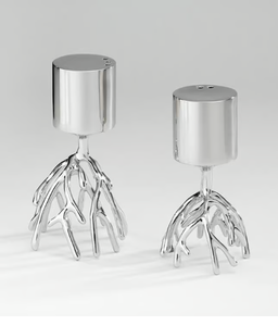 Juego de salero y pimentero de lujo con diseño de rama de coral plateada, elegante, de aluminio y acero inoxidable, decoración única para mesa de cocina, vajilla. - Product Image 1