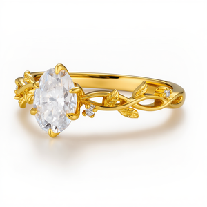 Bague en diamant de culture 1,00 ct, clarté VS1, taille ovale, couleur E, or jaune 14 carats, inspirée de la nature, pour femme - Product Image 4