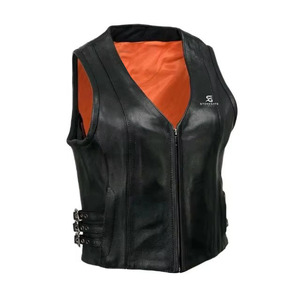 <b>Women</b> Leather Vintage Motorcycle Biker Vest Slim Fit Sleeveless <b>Waistcoat</b> Outerwear Zipper Pockets Windproof Casual Fashion - Product Image 2