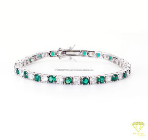 Bracelet de tennis émeraude de luxe cristal vert blanc pierre taillée glacée zircon cubique à la mode élégant Bracelets à maillons fins - Product Image 2