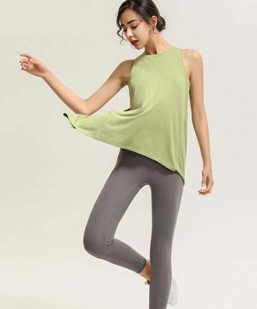 Sleeveless Leisure Workout Tops Back Open Quick Dry Soft Training High Elastic Gym T-shirts for Women Knitted 100% Cotton Casual