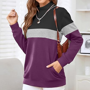เสื้อสเวตเชิ้ตคอกลมผู้หญิง แขนยาว ผ้าถักผสมโพลีเอสเตอร์และคอตตอน สไตล์ลำลองสำหรับฤดูใบไม้ร่วง มีกระเป๋า - Product Image 5