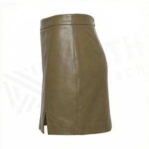 Jupe crayon mini en similicuir taille haute pour femme, couleur unie brillante avec fente latérale, design minimaliste, à porter toute l'année - Product Image 3