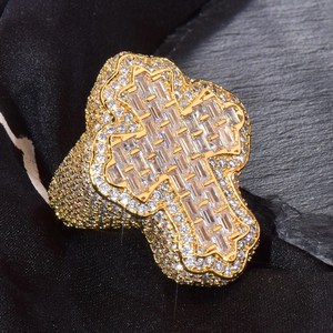 Cross Shape <b>Cocktail</b> <b>Ring</b> Mens 24K <b>Gold</b> Plated Cubic Zirconia Pave Setting Hiphop Party Jewelry Alloy Fashion <b>Ring</b> for Sale - Product Image 6