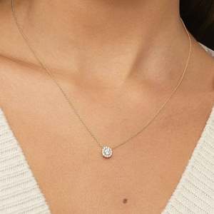 Round Halo Lab Grown Diamond Pendant <b>Necklace</b> in 14K White Gold Classic Sparkle Design Elegant Gift Jewelry for Women - Product Image 3