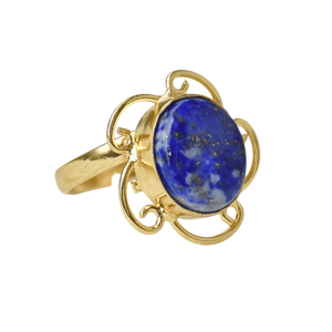 Vintage <b>Gold</b> Plated Brass <b>Cocktail</b> <b>Ring</b> With Natural Oval Lapis Lazuli Bezel Setting Unisex Daily Wear Jewelry - Product Image 5