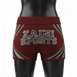 Shorts pour femmes en tissu polyester et élasthanne premium, design à empiècements extensibles, logo personnalisé en strass. - Product Image 2