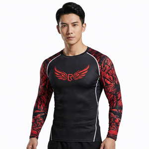 Men's <b>Long</b> <b>Sleeve</b> Rash Guard Black <b>Red</b> Wings Print Compression Shirt Quick Dry Anti-Bacterial Anti-UV Eco-Friendly - Product Image 5