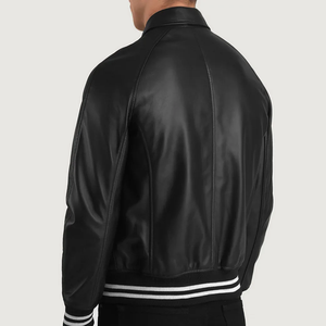 Men's Black Genuine Leather Waterproof Breathable Eco-Friendly Windproof Bomber Jacket Turn-down Collar Zipper Closure Regular - Product Image 3