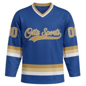 Camiseta Deportiva de Hockey sobre Hielo Sublimada Azul Rey para Hombre, Cuello en V, Rayas, Poliéster, Uniforme Deportivo para Equipo, Ropa para Partidos - Product Image 1