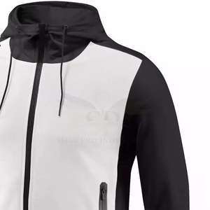 Men's Hooded <b>Zip</b>-<b>Up</b> Jacket Color Blocked Black <b>White</b> Knitted Polyester Breathable Autumn Wear - Product Image 6