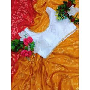 BANDHANI TRADICIONAL ESTAMPADO EN SEDA SAREE CON BLUSA COSTADA AMARILLO Gharara - Product Image 2