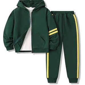 OEM Custom Striped <b>Black</b> Hooded Pullover Infants <b>Tracksuit</b> Sportswear Joggers Set 100% Organic Cotton Kids Zipper Sweat Suits - Product Image 3
