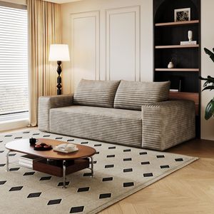Set Divano in Tessuto Corduroy a 3 Pezzi da 180 cm, con Divanetto e Divano Lungo, Seduta Profonda, per Soggiorno, Camera da Letto, Sala Conferenze, 1 Pezzo, Nessun Montaggio Richiesto - Product Image 5