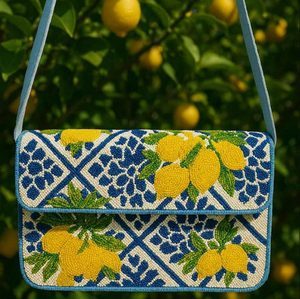 Sac fourre-tout en toile brodé fait main pour femme, motif citron perlé, style ange, avec fermeture éclair, idéal pour l'été et les fêtes à la plage - Product Image 2