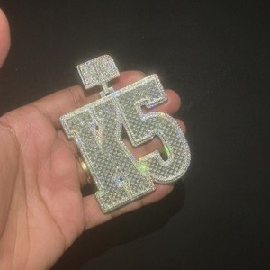 Emerald Cut Lab Grown Diamond <b>Letter</b> Pendant Wholesale VVS1 Layered 2 Initials 925 Silver Chunky Custom <b>Letter</b> Alphabet Jewelry - Product Image 1