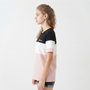 T-shirt pour femme à col rond trois tons, logo personnalisé, mélange de coton, manches courtes, coupe classique, décontracté, tendance - Product Image 4