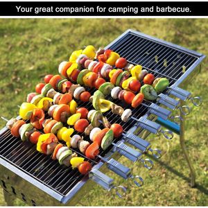 Brochetas Planas de Acero Inoxidable 304 de 16.83 Pulgadas de Largo, Herramientas Metálicas para Barbacoa y Camping, Brochetas para Shish Kebab con Barra de Empuje - Product Image 3